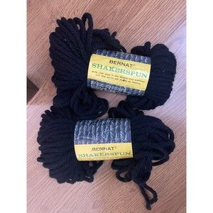 Bernat Shakerspun Yarn Black 2 Skeins/balls Virgin Wool Knitting Crochet VTG